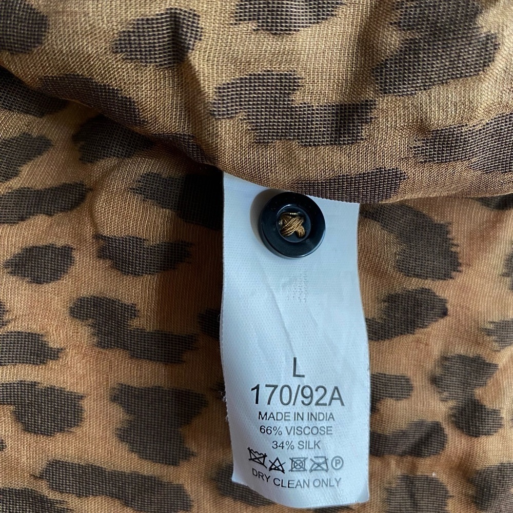 Kate Spade Leopard Blouse Tie Neck Long Sleeve Button Front Silk Blend Large - Picture 8 of 10